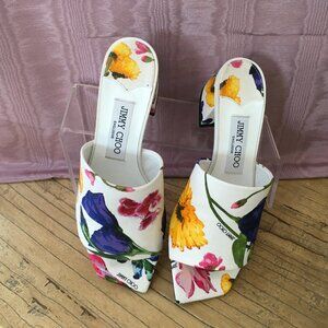 Jimmy Choo Wite Florall Slides Size 36 1/2